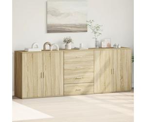 Sideboard Set White Engineered Wood 79x38x80 & 60x39x80 cm Modern 3pc Storage XL