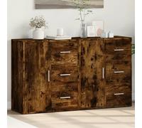 vidaXL Single Door 3 Drawer Sonoma Oak Sideboard Set of 2 - Size: 70 x 31 x 60cm - Brown - Wilko