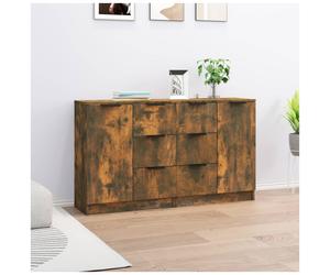 Sideboard Smoked Oak 120x30x70cm Engineered Wood 6 Drawers 2 Doors Sl urable
