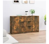 Sideboard Smoked Oak 120x30x70cm Engineered Wood 6 Drawers 2 Doors Sl urable