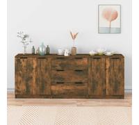 Sideboard Smoked Oak 180x30x70cm Engineered Wood 3 Drawers 4 Doors Modern Simple