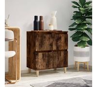 Sideboard Smoked Oak 60x35x70 cm Engineered Wood & Eucalyptus White 3-Door Unit