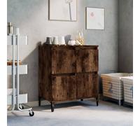 Sideboard Smoked Oak 60x35x70cm Engineered Wood Iron Legs 4 Door Rustic Storage