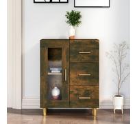 Sideboard Smoked Oak 69.5x34x90cm Engineered Wood Glass Door Modern Storage Plus