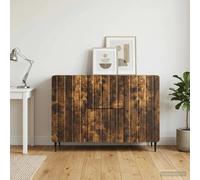 Sideboard Smoked Oak 89x34.5x62cm Engineered Wood Black Steel Legs 2 Drawers NEW