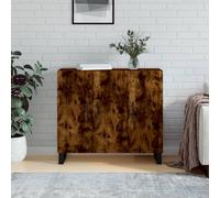 Sideboard Smoked Oak 90x34x80 cm Engineered Wood Metal Legs Rustic BlackHandles