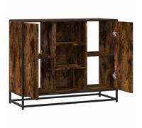 Sideboard Smoked Oak 92x35x76 cm Engineered Wood & Metal Black with 2 Doors US