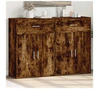 Sideboard Smoked Oak Engineered Wood 60x30x84 cm Pair Slim Storage Cabinet Sets