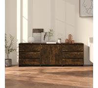 Sideboard Smoked Oak & White Engineered Wood 70x40x75cm 3pc DrawersDoors Storage