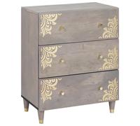 Sideboard Solid Mango Wood Grey & Gold 60x33x75cm 3-Drawer Shelf Modern Elegant
