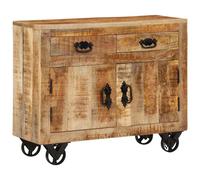 Sideboard Solid Mango Wood Retro Industrial 80x30x65 cm Matte Cast Iron Wheels.
