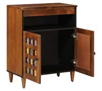 Sideboard Solid Mango Wood Walnut 60 x 33 x 75 cm with Storage Space and 2 Hinged Doors Modern Lowboard for Living Room and Dining Room Compact Storage