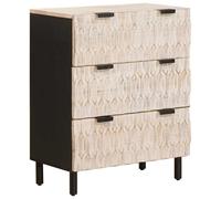 Sideboard Solid Mango Wood White Wash 60x33x75cm 3 Drawers Iron Legs ConsoleUnit