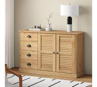 Sideboard Solid Pine Wood Brown 113x40x75 cm Shutter Design Slim Storage Cabinet
