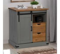 Sideboard Solid Pine Wood Grey 80x40x80 cm Sliding Door Drawers Metal RusticUnit