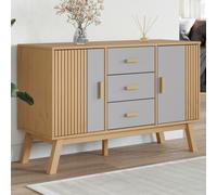 Sideboard Solid Pine Wood Grey & Brown 114x43x73.5cm Scandinavian With 3 Drawers