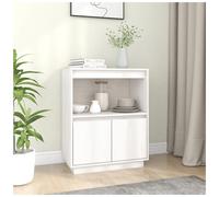 Sideboard Solid Pinewood White 60x34x75 cm Compact Storage Cabinet incl wallfix