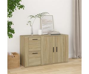 Sideboard Sonoma Oak 100x33x59.5cm Engineered Wood 2 Drawers 2 Doors Modern Slim