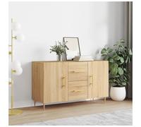 Sideboard Sonoma Oak 100x36x60 cm Engineered Wood 2 Doors 2 Drawers Modern Gold