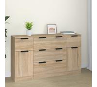 Sideboard Sonoma Oak 121x30x70 cm Engineered Wood 5 Drawer 2 Door Modern Minimal