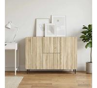 Sideboard Sonoma Oak 89x34.5x62cm Engineered Wood 2x Drawers 2 Doors Black Legs