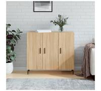Sideboard Sonoma Oak 90x34x80 cm Engineered Wood 3-Door Storage Unit Black Trim