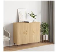 Sideboard Sonoma Oak 90x34x80cm Engineered Wood 3-Door Black Tapered Legs Gold.