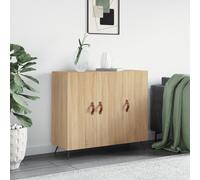 Sideboard Sonoma Oak 90x34x80cm Engineered Wood 3 Door Leather Pull Modern Style