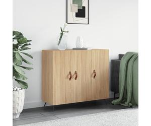 Sideboard Sonoma Oak 90x34x80cm Engineered Wood 3 Door Leather Pull Modern Style