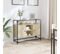 Sideboard Sonoma Oak 98x35x81cm Engineered Wood Glass Top 2 Door Storage Modern