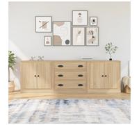 Sideboard Sonoma Oak Engineered Wood 70x35.5x67.5cm 3 Drawers 4 PVC Doors Ample