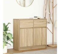 Sideboard Sonoma Oak Engineered Wood 80x34x76 cm 2 Doors 2 Drawers NarrowStorage