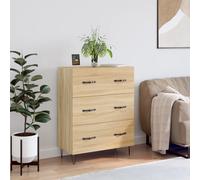 Sideboard Sonoma Oak White 69.5x34x90cm Engineered Wood Metal Feet 3-Drawer Unit