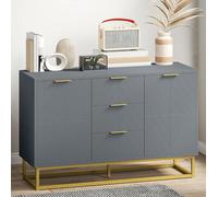 Sideboard Storage Cabinet 3 Drawers 2 Cupboards Gold Base Unit Modern Grey