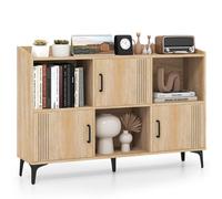 Sideboard Storage Cabinet Bookcase with 3 Doors & Open Compartments Oak