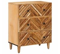 Sideboard Storage Cabinet Brown Solid Mango Wood 60x33.5x75cm 3-Drawers BrassLux