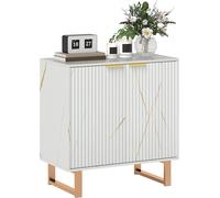 Sideboard Storage Cabinet Cupboard Gold Legs Modern Ridged White Marble Effect