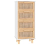(black) vidaXL Sideboard Storage Cabinet Cupboard Solid Wood Pine and Natural Rattan