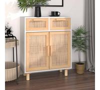 Sideboard Storage Cabinet Cupboard Solid Wood Pine and Natural Rattan vidaXL