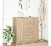 vidaXL 2 Door 4 Drawer Sonoma Oak Sideboard - Size: 98.5 x 100.5 x 35cm - Brown - Wilko