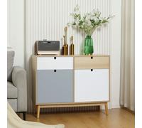 HOMCOM Colour Block Storage Cabinet With Drawers Multi White Grey And Wooden Finish, Multi