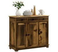 Sideboard Storage Cabinet Rustic Brown 101x40x85cm MDF Rubberwood Top 3 Drawers
