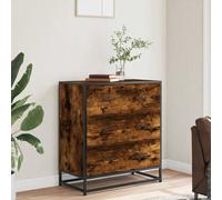 Sideboard Smoked Oak 68x35x76 cm Engineered Wood & Metal 3-Drawer Black Storage
