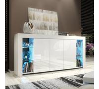 Mex Furniture Exclusive 164cm High Gloss White Sideboard TV Cabinet & Free LED Lights Modern Design - 164 cm - White Matt Body & White Gloss Doors - Sideboard