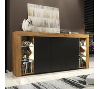 Mex Furniture Exclusive 164cm Sideboard TV Unit Oak Display Cabinet TV Stand Living Room & FREE LED - 164 cm - Oak Matt Body & Black Matt Doors - 1