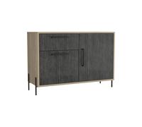 Sideboard Two Door 2 Drawer Washed Oak Grey Modern Square Metal Legs