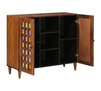 Sideboard Walnut Solid Mango Wood 90 x 33.5 x 75 cm with Shelf, 2 Hinged Doors and Sturdy Frame, Modern Living Room Lowboard, Compact Storage for Storage and Entertainment