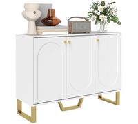 Sideboard White 106.5x35x77.5cm MDF Arched Doors Gold Metal Legs Elegant Storage