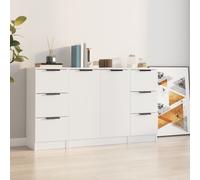 Sideboard White 121x30x70cm Engineered Wood 6 Drawers 2 Flush Doors Modern Slim