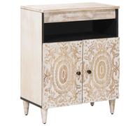 Sideboard White 2-Door Solid Mango Wood 60x33.5x75cm Modern Storage for Home Use
